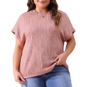 Agnes Orinda Women's Plus Size Crew Neck Short Sleeve Casual Knit Textured T-Shirts - 1 of 4