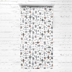 Bacati - Owls Gray Beige Neutral Cotton 3 pc Toddler Sheet Set - 1 of 4