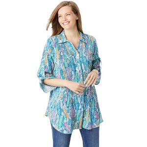 Woman Within Women's Plus Size Pintucked Button Down Gauze Shirt - 1 of 4
