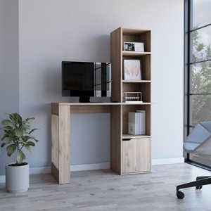 NicBex Home Office Desk 38.8" W Modern Writing Desk with Cabinet, 4-Layer Open Storage Bookshelves and Wooden Frame for Office, Study - 1 of 4