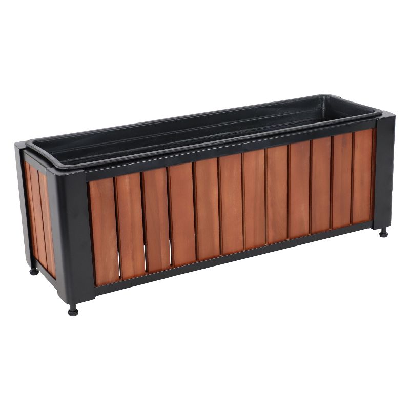 Sunnydaze Acacia Wood Slatted Planter Box with Removable Insert - 24" W x 8.25" D x 8.75" H, 4 of 7