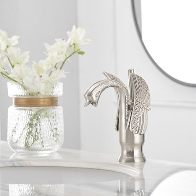 Brushed Nickel Swan Single Handle Bathroom Faucet with Pop Up Drain