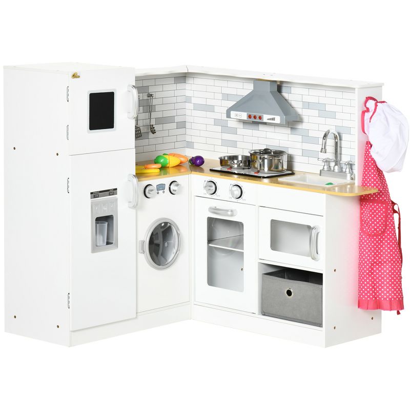 Qaba Corner Play Kitchen Set with Sound Effects and Tons of Countertop Space, Kids Kitchen with Washing Machine, Food Toys, Ice Maker, Ages 3-6, White, 4 of 7