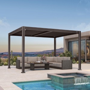 Purple Leaf Louvered Pergola with Retractable Roof, Adjustable Aluminum Hardtop Gazebo for Patio - 1 of 4