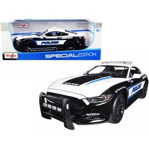 2015 Ford Mustang GT 5.0 Police Car Black and White with Blue Stripes 1/18 Diecast Model Car by Maisto - 1 of 3