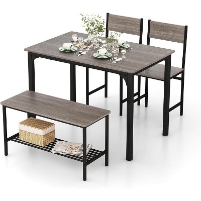 Tangkula Dining Table Set for 4 Dinette Set w/Bench & Chairs 2-Person Kitchen Table and Chairs w/Metal Frame & Storage Rack