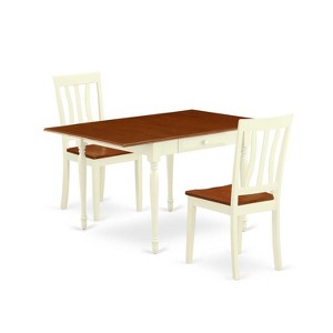 HomeStock 3-Piece Buttermilk and Cherry Finish Rectangular Solid Wood Top With Dropleaf Dining Table Set - 1 of 4