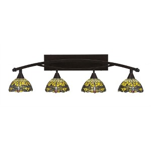 Toltec Lighting Bow 4 - Light Vanity in  Bronze with 7" Amber Dragonfly Art Glass Shade - 1 of 1