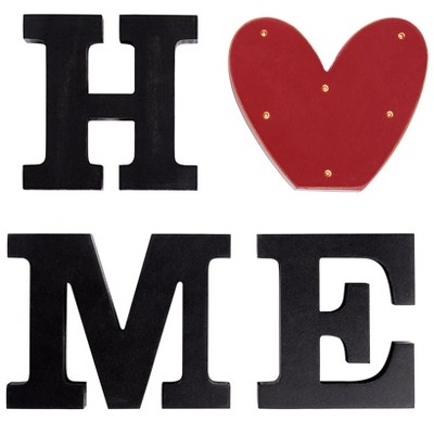 The Lakeside Collection Home Sign with Lighted Heart or Set of 4 Icons - Home Sign with Lighted Heart
