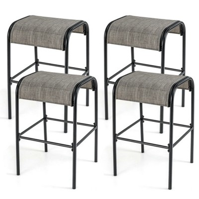 Resenkos Set of 2/4 Patio Metal Bar Stools with Curved Fabric Seat-Set of 4 Gray