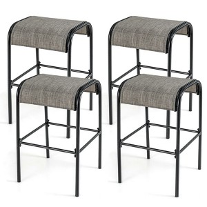 Resenkos Set of 2/4 Patio Metal Bar Stools with Curved Fabric Seat-Set of 4 Gray - 1 of 4