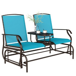Aghana Digitals 2-Person Outdoor Glider Bench with Center Table, Steel Frame & Breathable Mesh - 1 of 4