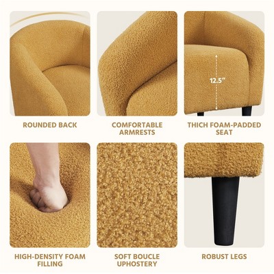 Mustard Yellow Boucle Barrel Accent Chair with Manufactured Wood Frame