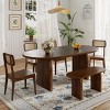 6 PCS Farmhouse Style Dining Set, 1 Table and 1 Bench and 4 Wood Frame Chairs with Rattan-Back, Oval Wood Table with Trestle Base-Baofuwish - 2 of 4