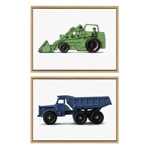 Kate and Laurel Sylvie Vintage Toy Tractor Green and Vintage Toy Dump Truck Blue Framed Canvas Art Set by Saint and Sailor Studios - 1 of 4