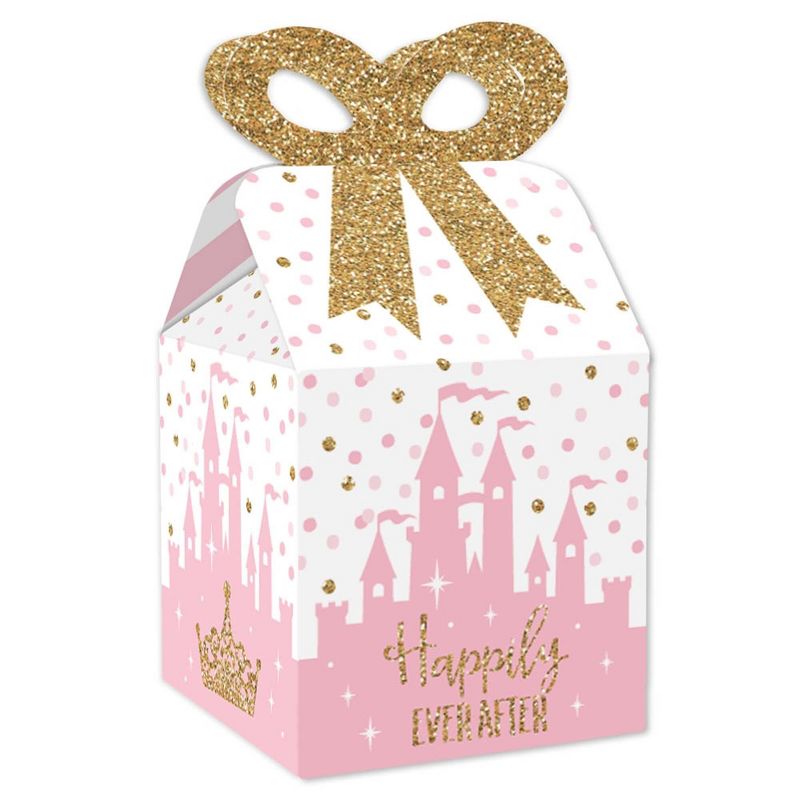Big Dot of Happiness Little Princess Crown - Square Favor Gift Boxes - Pink and Gold Princess Baby Shower or Birthday Party Bow Boxes - Set of 12, 1 of 9
