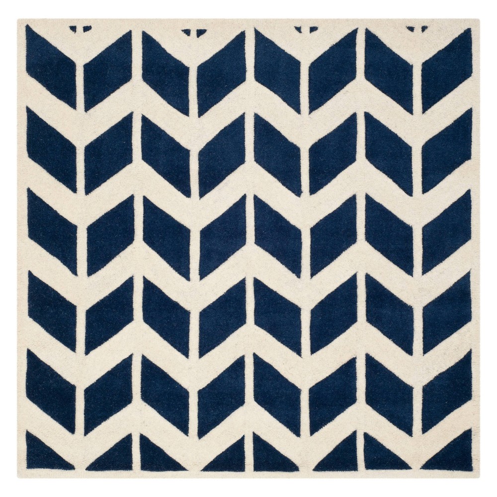 5'x5' Square Kenan Solid Tufted Accent Rug Dark Blue/Ivory Square - Safavieh