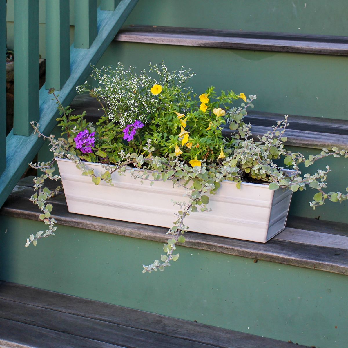 ACHLA Designs Small Cape Cod Rectangular Galvanized Steel Outdoor Planter Box White 22"x6" - thumbnail 5
