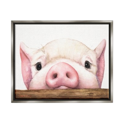 Stupell Sweet Pink Pig Resting Framed Canvas