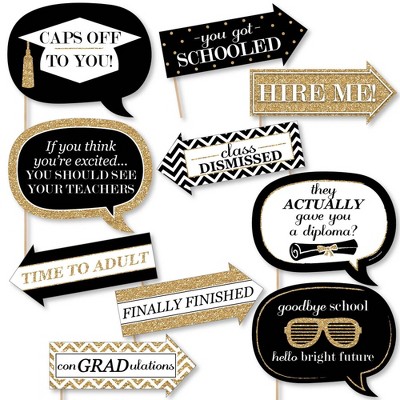 Big Dot of Happiness Funny Gold Tassel Worth The Hassle - Graduation Party Photo Booth Props Kit - 10 Piece