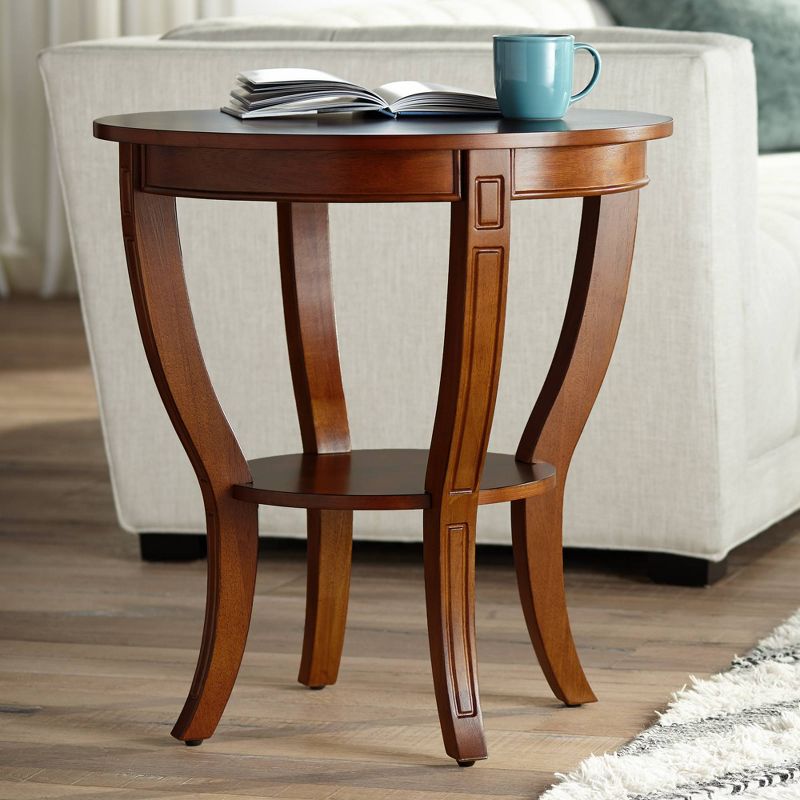 Elm Lane Patterson II Vintage Cherry Wood Round Accent Side End Table 26" Wide with Lower Shelf Brown Curving Legs for Living Room Bedroom Bedside, 2 of 9