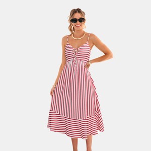 Cupshe Women's Breezy Striped Tie-Front Maxi Dress-XL-Red : Target