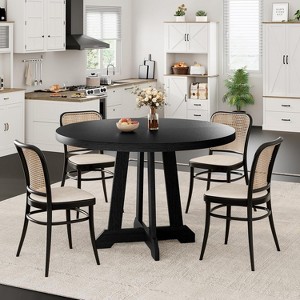 47in Round Dining Table for 4 to 6 People, Wooden Furniture, Circle Dinner Pedestal Table for Dining Room Kitchen Living Room, Space Saving - 1 of 4