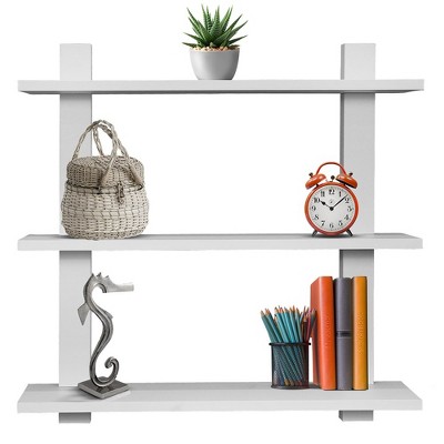 White 3-Tier Asymmetric Floating Wall Shelf