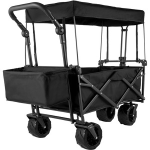 VEVOR Extra Large Collapsible Garden Cart with Removable Canopy, Folding Wagon Utility Carts with Wheels and Rear Storage, Wagon Cart, Black - 1 of 4