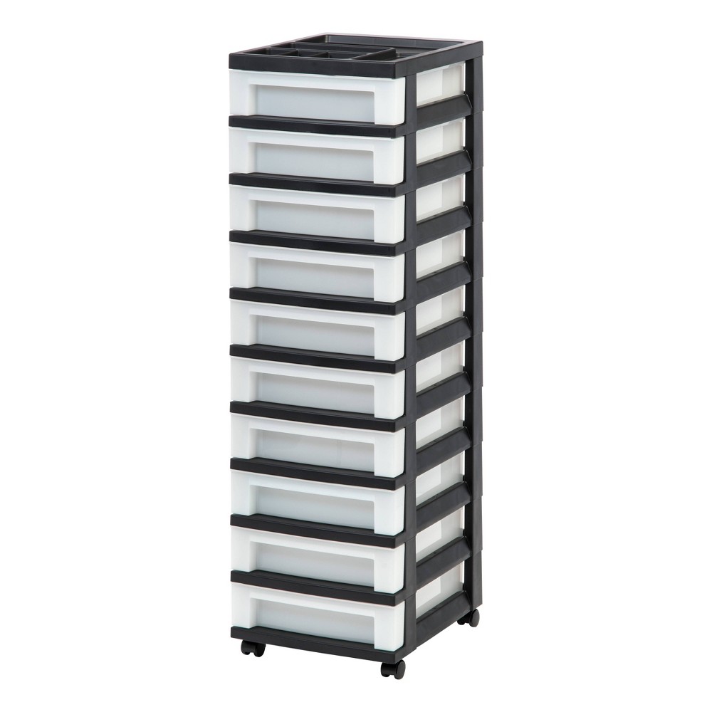 IRIS MC-3100-TOP 10-Drawer Cart with Organizer Top Black/Pearl