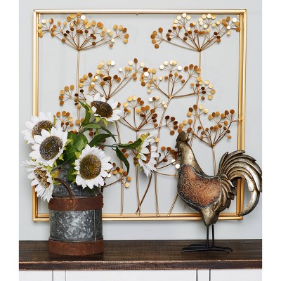 Gold Metal Botanical Wall Sculpture with Box Frame