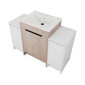 SEVOBAL Bathroom Vanities 48 Inch Freestanding Bathroom Vanity With Ceramic Sink Soft Closing Doors for Bathroom, Beige, 47.6"*18.31"*34.25" - 1 of 4
