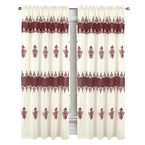 RT Designers Collection Debbie Macrame Construction 3" Rod Pocket Curtain Panel Beige/Burgundy - 1 of 4