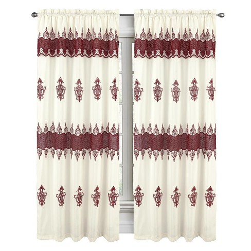 RT Designers Collection Debbie Macrame Construction 3" Rod Pocket Curtain Panel Beige/Burgundy - image 1 of 4