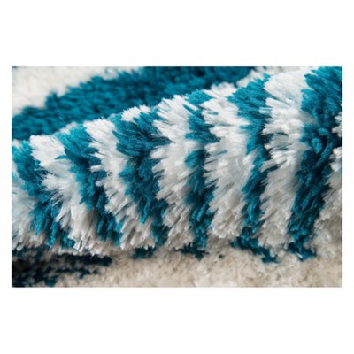 Handmade Turquoise and White Zebra Stripe Faux Fur Rug