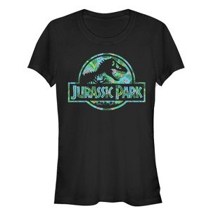 Juniors Womens Jurassic Park Floral T Rex Logo T-Shirt - 1 of 3