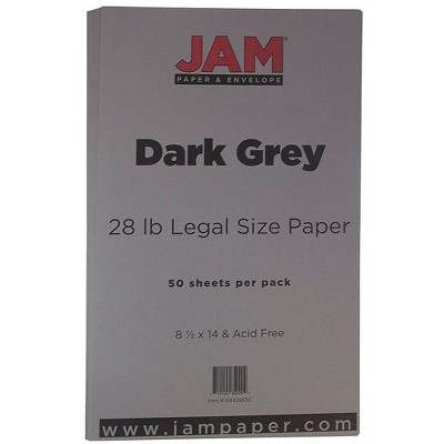 JAM Paper Legal Matte 28lb Paper 8.5 x 14 Dark Gray 50 Sheets/Pack 64429530