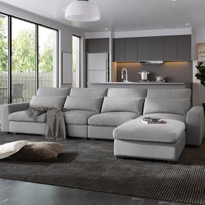 129.9" Modern Large L-Shape Sectional Sofa with Feather Filled Cushions and Reversible Chaise for Living Room - 1 of 4