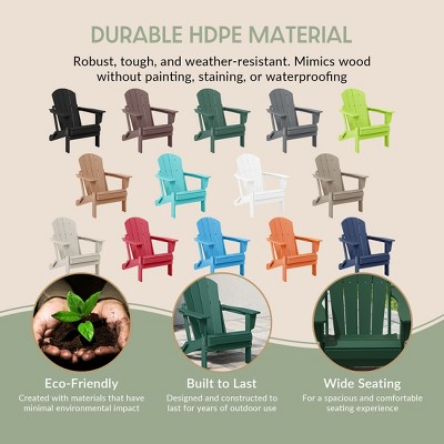 Dark Green HDPE Folding Adirondack Chair Set of 4
