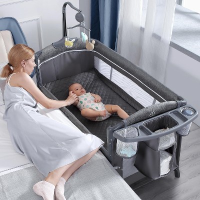 BabyBond Baby 5 in 1 Bassinet Beside Sleeper with Sheet, Pack and Play, Portable Changing Table, Large Playard