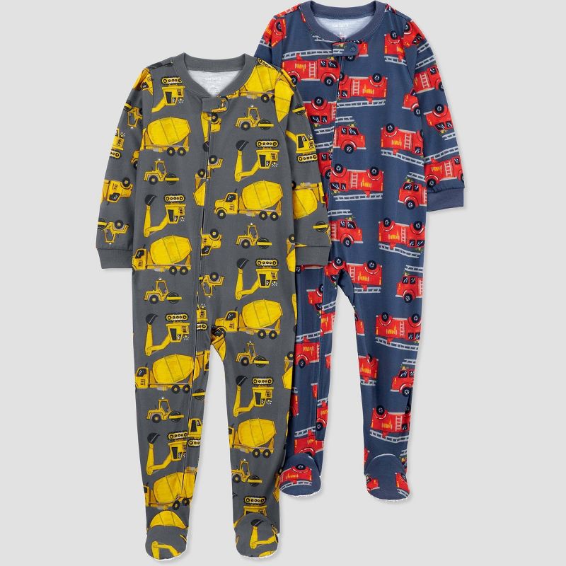Carter&#39;s Just One You&#174; Toddler Boys&#39; Construction Fire Trucks Footed Pajamas - Red/Yellow/Blue, 1 of 5