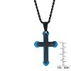 Steeltime 24" Men's black and blue ip stainless steel Padre Nuestro spanish prayer cross pendant - 3 of 4