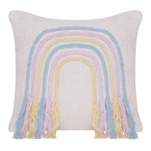 HomeRoots 20" X 20" Blue and Off White Braided Cotton Zippered Pillow With Fringe - 1 of 4