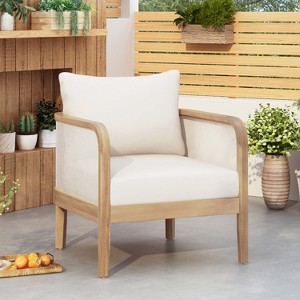 Gulches Outdoor Acacia Wood Patio Club Chair, Textilene Patio Furniture,Waterproof Thick Cushion£¬Light Teak Finish, Beige - 1 of 4