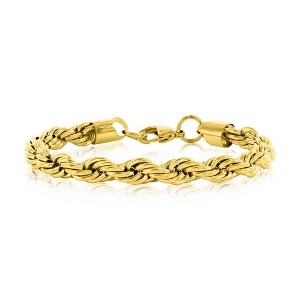 Metallo Stainless Steel 8mm Rope Chain Bracelet - Gold Plated - Gold - 8.5 Inch - 1 of 3