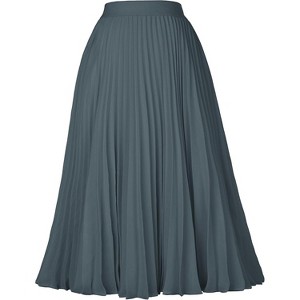 Women's Chiffon Pleated Midi Skirt - High Elastic Waist A-Line Swing Skirt Dark Gray - 1 of 4