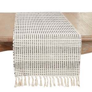 Saro Lifestyle Contemporary Dash Stripe Table Runner, Beige, 16"x72" - 1 of 3