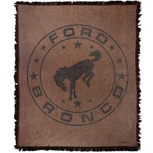 Ford Vintage Bronco Leather Logo Blanket 50"x60" Woven Tapestry - 1 of 4