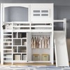 Twin Size Wood Loft Bed with Wardrobe, Storage Shelves, Slide & 7-Color LED Lights, Sturdy Pine/MDF Frame, White - ModernLuxe - 2 of 4