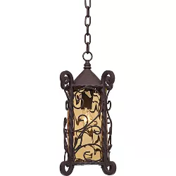 John Timberland Traditional Outdoor Light Hanging Dark Walnut Iron Scroll 15" Champagne Water Glass Damp Rated for Exterior Porch